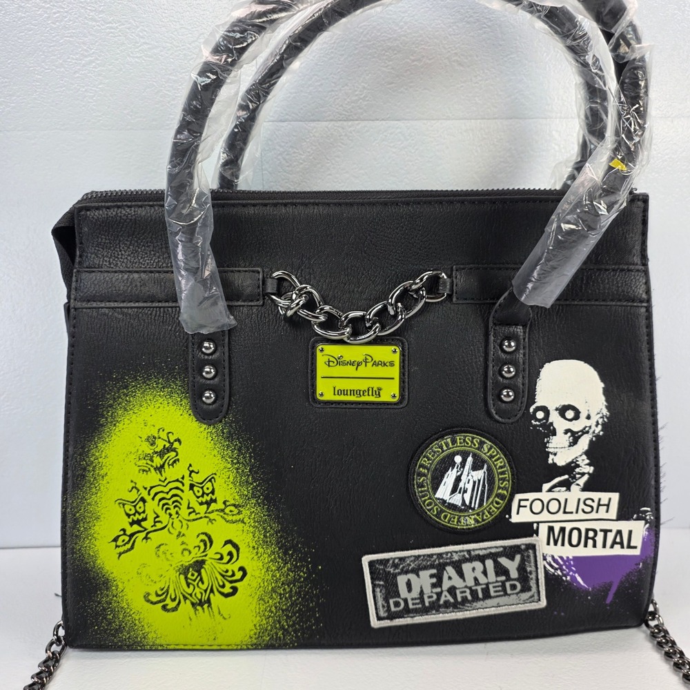 Loungefly Disney Parks Haunted Mansion Foolish Mortal Patch Glow Crossbody Purse